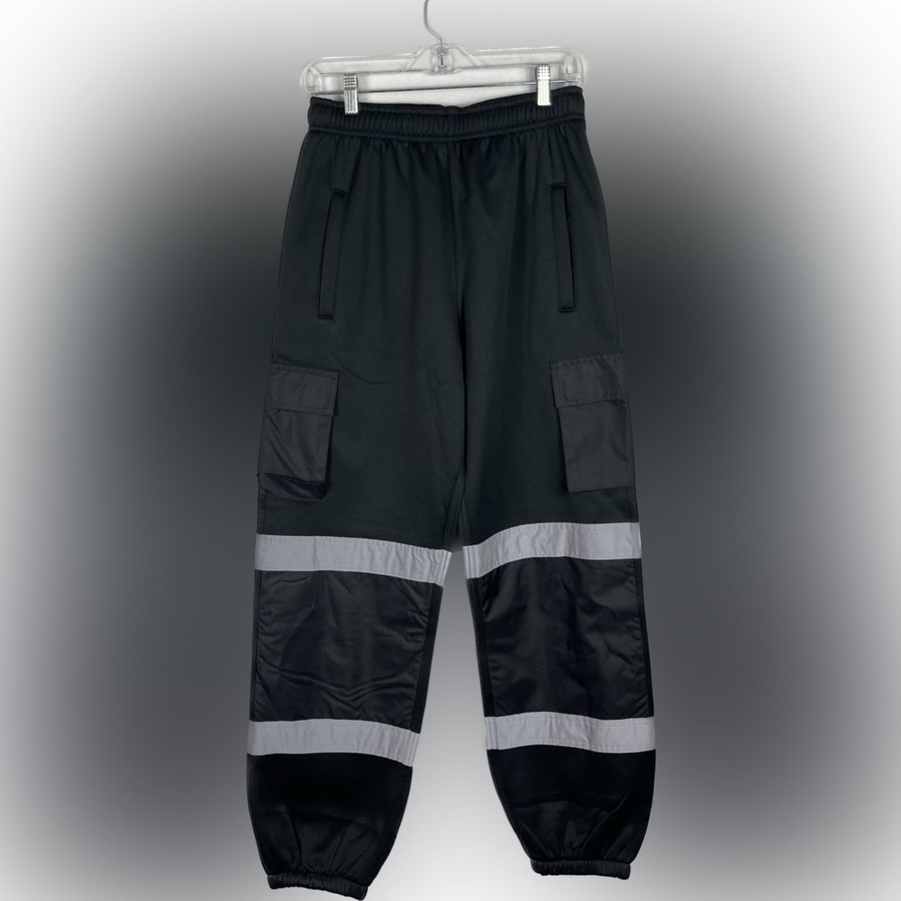 Mens Black High Visibility Reflective Jogging Cargo Pants Workwear NWT Sz Med